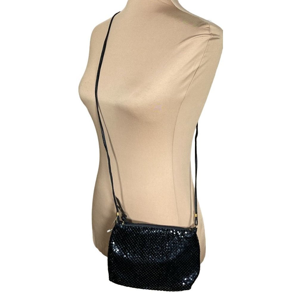 VTG Whiting and Davis Purse Bag Black Mesh Zip Closure Crossbody